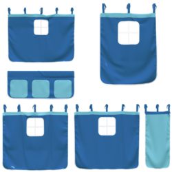 Køyeseng for barn med gardiner blå 80×200 cm heltre furu