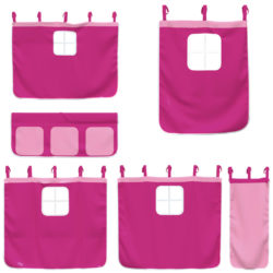 Køyeseng for barn med gardiner rosa 90×200 cm heltre furu