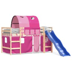 Køyeseng for barn med tunnel rosa 80×200 cm heltre furu