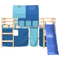 Køyeseng for barn med tunnel blå 90×200 cm heltre furu