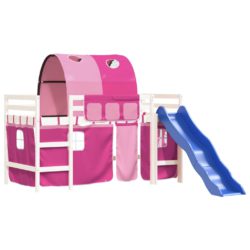 Køyeseng for barn med tunnel rosa 90×190 cm heltre furu