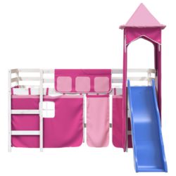 Køyeseng for barn med tårn rosa 90×200 cm heltre furu