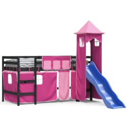 Køyeseng for barn med tårn rosa 90×190 cm heltre furu