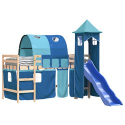 Køyeseng for barn med tårn blå 80×200 cm heltre furu