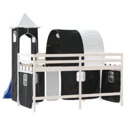 Køyeseng for barn tårn hvit og svart 90×200 cm heltre furu