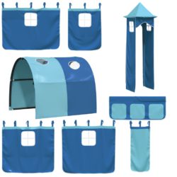 Køyeseng for barn med tårn blå 90×200 cm heltre furu