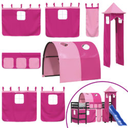 Køyeseng for barn med tårn rosa 90×200 cm heltre furu