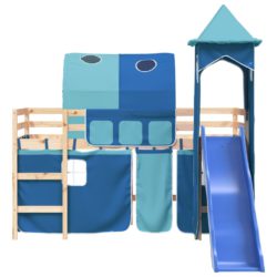 Køyeseng for barn med tårn blå 90×190 cm heltre furu