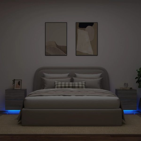 vidaXL Nattbord med LED 2 stk grå sonoma konstruert tre