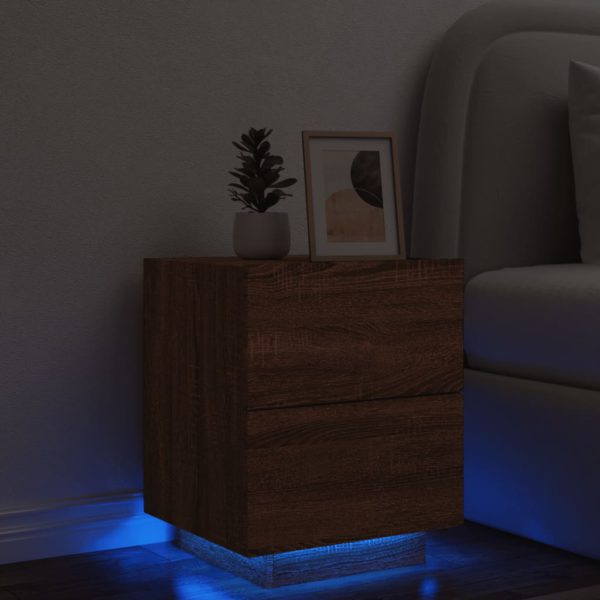 Nattbord med LED brun eik konstruert tre
