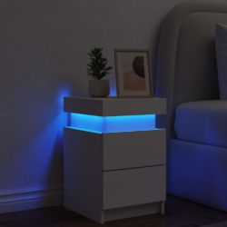 Nattbord med LED hvit 35x39x55 cm