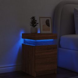 Nattbord med LED brun eik 35x39x55 cm