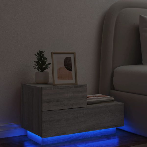 Nattbord med LED grå sonoma 70x36x40,5 cm