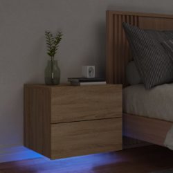 vidaXL Vegghengt nattbord med LED-lys sonoma eik