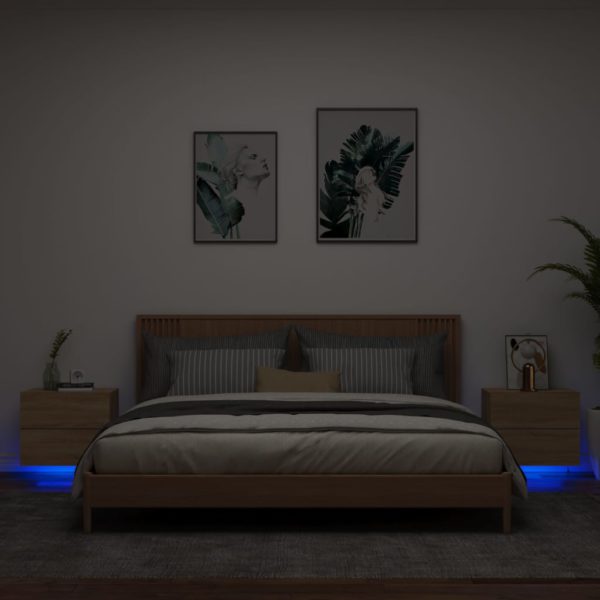 vidaXL Vegghengte nattbord med LED-lys 2 stk sonoma eik