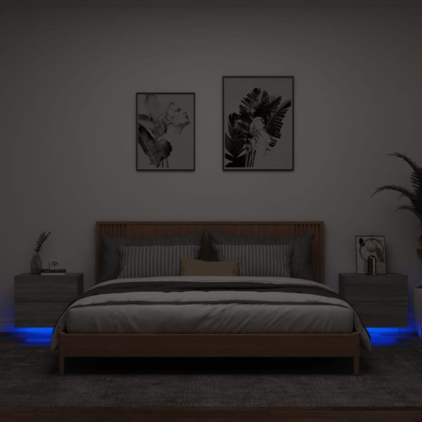 vidaXL Vegghengte nattbord med LED-lys 2 stk grå sonoma