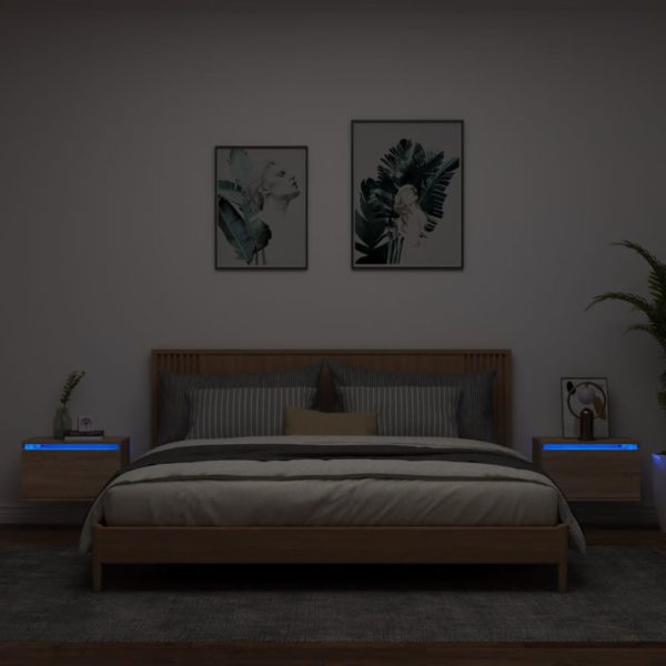 Vegghengte nattbord med LED-lys 2 stk sonoma eik