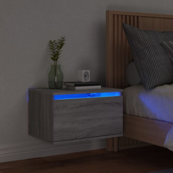 vidaXL Vegghengt nattbord med LED-lys grå sonoma