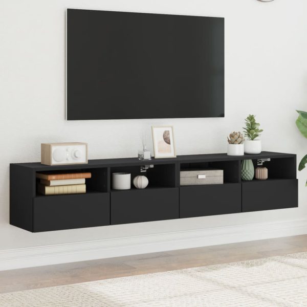 Vegghengte TV-benker 2 stk svart 80x30x30 cm konstruert tre