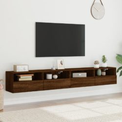 Vegghengte TV-benker 2 stk brun eik 100x30x30 cm konstruert tre