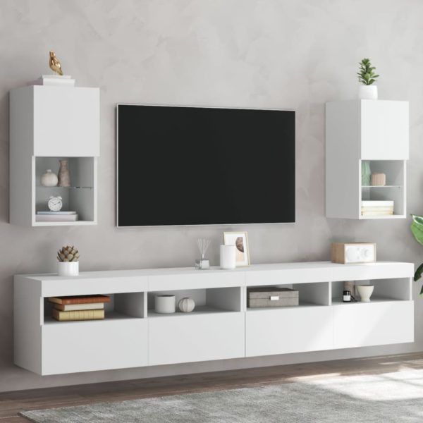 TV-benker med LED-lys 2 stk hvit 30,5x30x60 cm