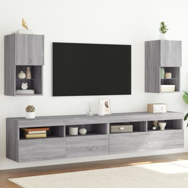 vidaXL TV-benker med LED-lys 2 stk grå sonoma 30,5x30x60 cm
