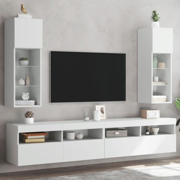 TV-benker med LED-lys 2 stk hvit 30,5x30x90 cm