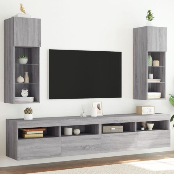 vidaXL TV-benker med LED-lys 2 stk grå sonoma 30,5x30x90 cm