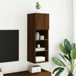 TV-benk med LED-lys brun eik 30,5x30x90 cm