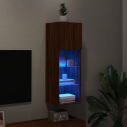 TV-benk med LED-lys brun eik 30,5x30x90 cm