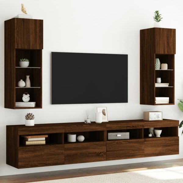 TV-benker med LED-lys 2 stk brun eik 30,5x30x90 cm