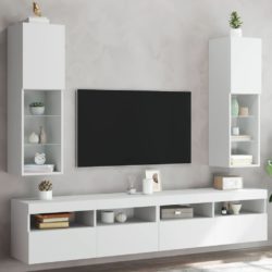 TV-benker med LED-lys 2 stk hvit 30,5x30x102 cm