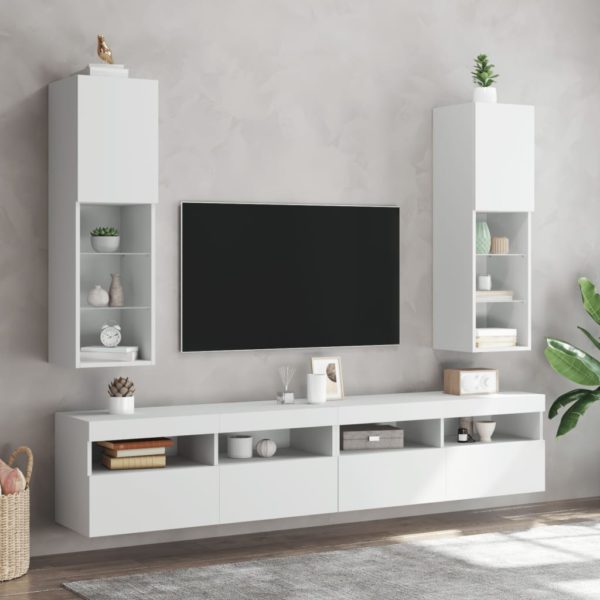 TV-benker med LED-lys 2 stk hvit 30,5x30x102 cm