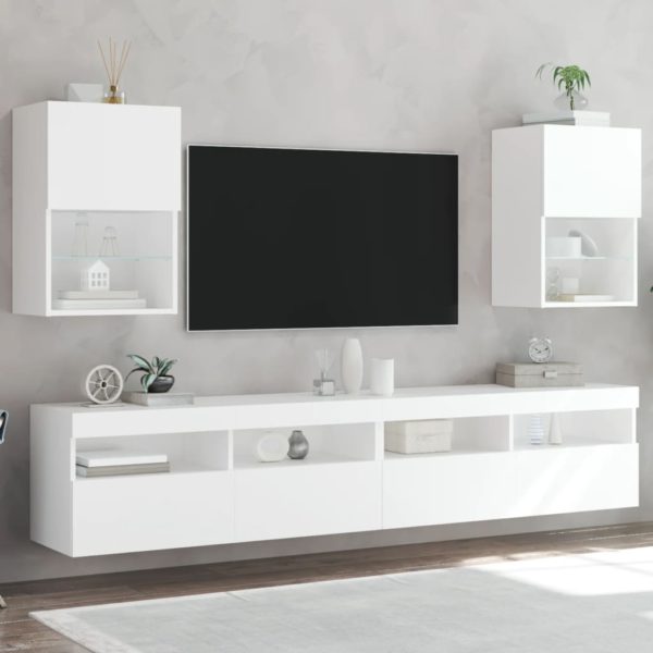 vidaXL TV-benk med med LED-lys 2 stk hvit 40,5x30x60 cm