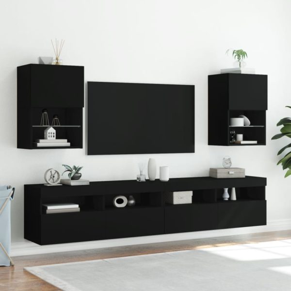 vidaXL TV-benk med LED 2 stk svart 40,5x30x60 cm