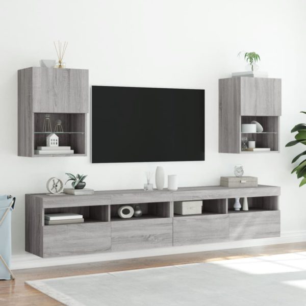TV-benker med LED-lys 2 stk grå sonoma 40,5x30x60 cm