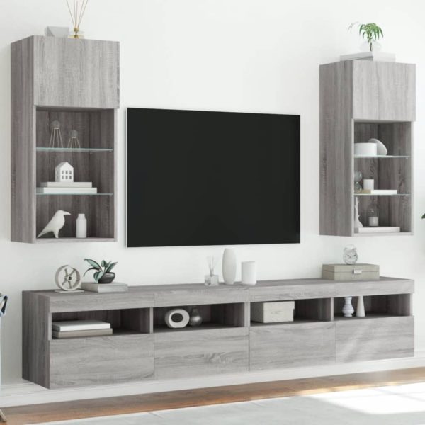 TV-benker med LED-lys 2 stk grå sonoma 40,5x30x90 cm