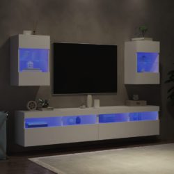 Vegghengte TV-benker med LED 2 stk hvit 40x30x60,5 cm