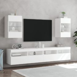 Vegghengte TV-benker med LED 2 stk hvit 40x30x60,5 cm