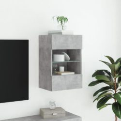 Vegghengt TV-benk med LED-lys betonggrå 40x30x60,5 cm