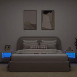 Veggmontert nattbord med LED-lys 2 stk hvit