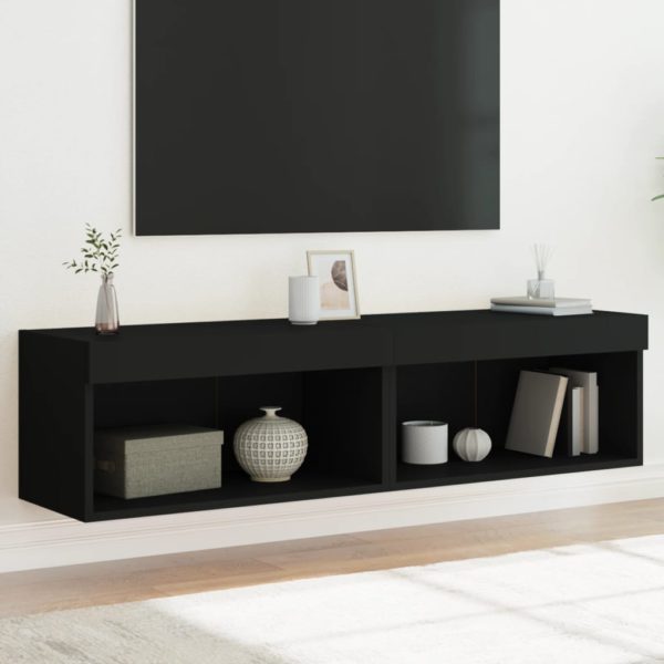 TV-benk med LED 2 stk svart 60x30x30 cm