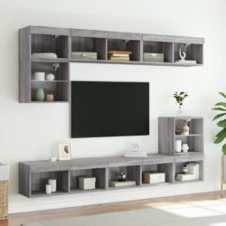 TV-benk med LED-lys grå sonoma 80x30x30 cm