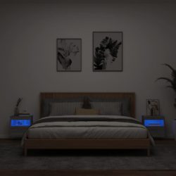 Vegghengte TV-benker med LED-lys 2 stk grå sonoma 40x30x40 cm