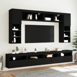 Vegghengt TV-benk med LED svart 60x30x40 cm