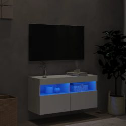 Vegghengt TV-benk med LED hvit 80x30x40 cm