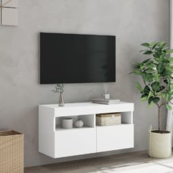 Vegghengt TV-benk med LED hvit 80x30x40 cm