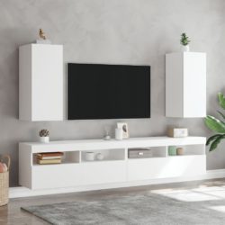 Vegghengt TV-benk med LED hvit 30,5x35x70 cm