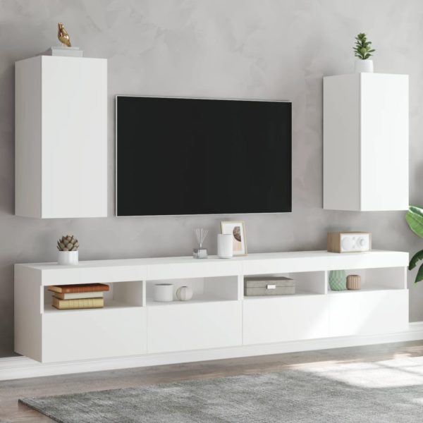 vidaXL Vegghengte TV-benker med LED 2 stk hvit 30,5x35x70 cm