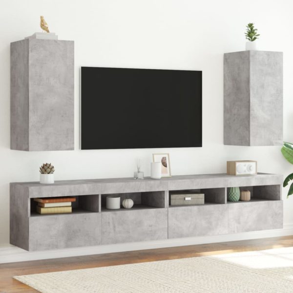 vidaXL Vegghengte TV-benker med LED-lys 2 stk betonggrå 30,5x35x70 cm